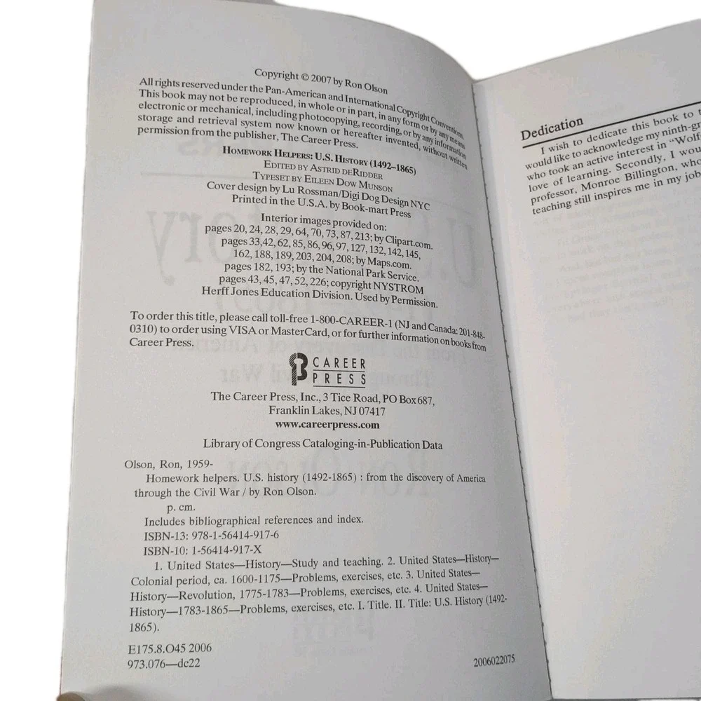 Homework Helpers: U.S.‎ History (1492-1865) Ron Olson Career Press 2007